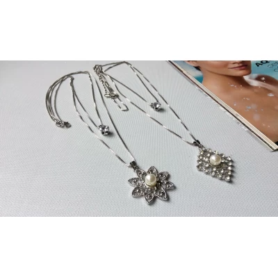 Кулон с жемчугом, двойная цепочка, длина 75 см Кулон с жемчугом, двойная цепочка, длина 75 см