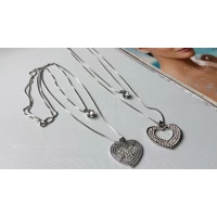 Кулон сердце, двойная цепочка, 75 см