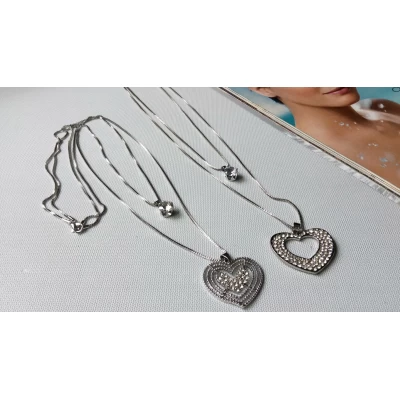 Кулон сердце, двойная цепочка, 75 см Кулон сердце, двойная цепочка, 75 см