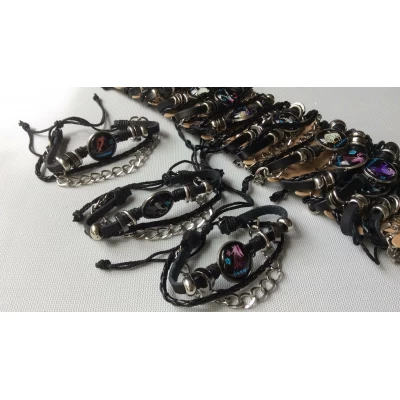 Браслет кожа, зодиак, фосфорный Браслет кожа, зодиак, фосфорный