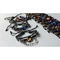 Браслет кожа, микс , фосфорный