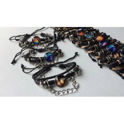 Браслет кожа, микс , фосфорный Браслет кожа, микс , фосфорный