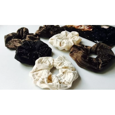 Резинка велюр, темные стразы, диам 14 см