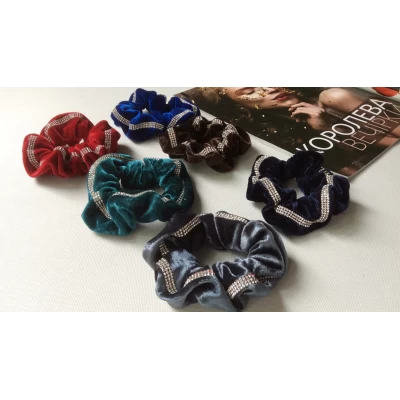 Резинка велюр, стразы, диам 10 см