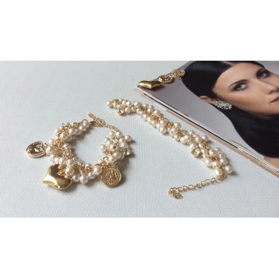 Браслет жемчужный, с подвесами ( съемными), 17+6 см