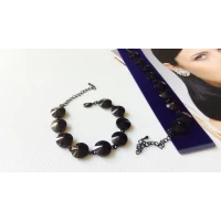 Браслет кристаллы, чёрный, 18+7 см