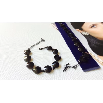 Браслет кристаллы, чёрный, 18+7 см