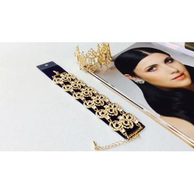 Браслет стразы, ширина 3,5 см