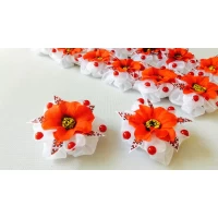 Бантик на резинке, вышиванка + мак, диам 7 см