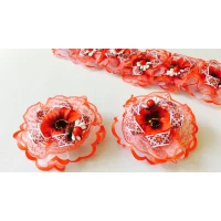 Бант на резинке, диам 9 см, вышиванка и мак