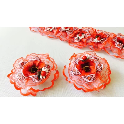 Бант на резинке, диам 9 см, вышиванка и мак