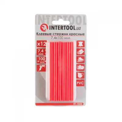 Комплект красных клеевых стержней 7.4мм*100мм, 12шт. INTERTOOL RT-1043 Комплект красных клеевых стержней 7.4мм*100мм, 12шт. INTERTOOL RT-1043