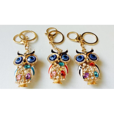 Брелок карабин, сова, страза