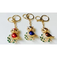 Брелок карабин, сова на ветке, страза