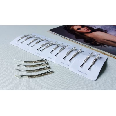 Заколка невидимка, серебро, страза, 6 см