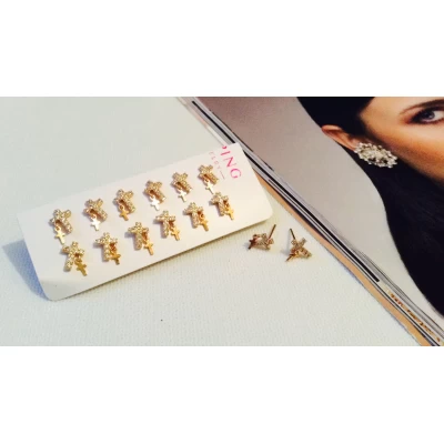 Серьги гвоздик, крестики, золото, 1 см