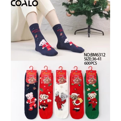 Носки COALO ликра хлопок женские 36-41 мишки Новый год !Цвет : ассорти