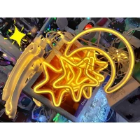 Гирлянда бахрома звезды и луна (9шт - теплая, цветная)