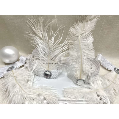 Повязка карнавальная, с пером, белая