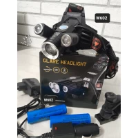 Фонарь налобный W602 на 2аккумулятора, регулировкой боковых светодиодов (+ крепление на велосипед, прикуриватель)