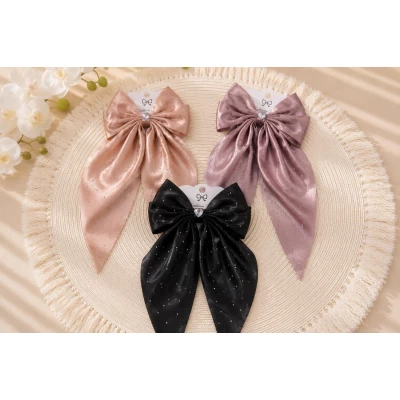 Цветные атласные банты на уточке, с камешками,15*30 см