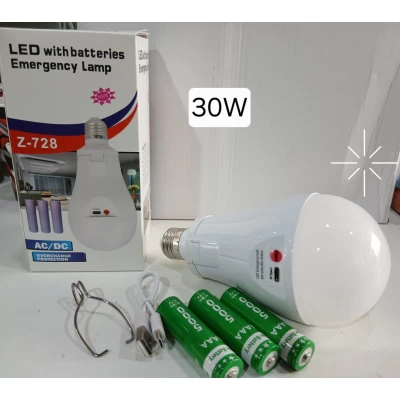 Лампочка светодиодная аварийная (30W, на 3 аккумулятора, заряд от сети или порт Type-C)