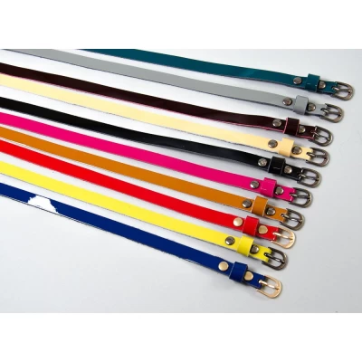 Ремень женский лакированный, натуральная кожа, металлическая пряжка, ширина ремня 1,5 см