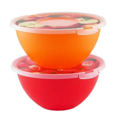 Миска с крышкой с декором 2 л, цвета в ассортименте