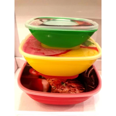 Миска с крышкой с декором 0,5 л, цвета в ассортименте