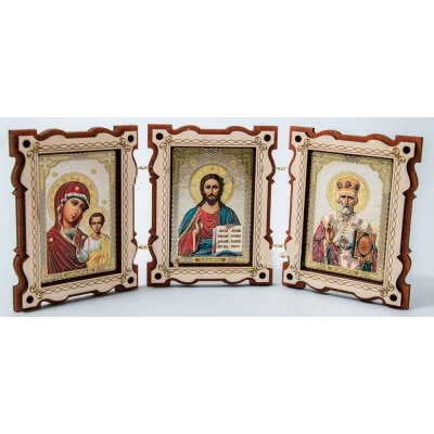 Икона тройная раскладная, дерево Икона тройная раскладная, дерево