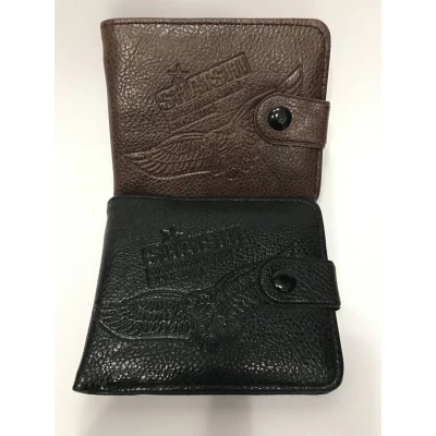 Кошелек мужской (размер 12х9.6х2 см, кнопка, искусственная кожа, Китай), в ассортименте