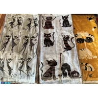 Льняные двухсторонние полотенца Коты, размер 35x70 см