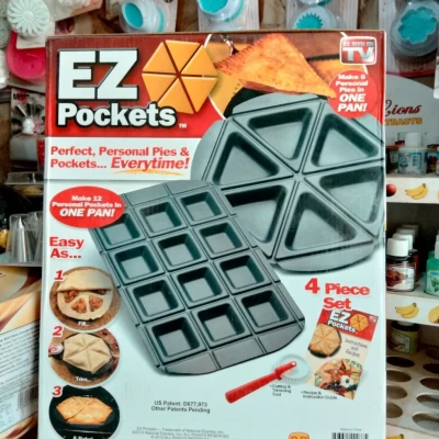 EZ Pockets Gray Non-Stick Steel 4-Piece Baking Kit with Cutting Tool and Recipe Book