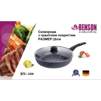 Сковорода «Классическая» с антипригарным гранитным покрытием, с крышкой; Глубокая 28*8см BN-520