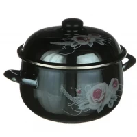 Эмалированная кастрюля 6,5 л. 24 см Helios с цветочной композицией 1348