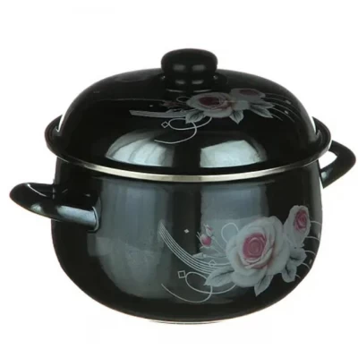 Эмалированная кастрюля 6,5 л. 24 см Helios с цветочной композицией 1348