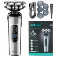 Мужская электробритва VGR V-385, роторная, с плавающими головками и дисплеем, Серый
