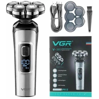 Мужская электробритва VGR V-385, роторная, с плавающими головками и дисплеем, Серый