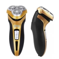Электробритва для мужчин роторная для влажного и сухого бритья с триммером DSP 60015 чёрная с золотистым