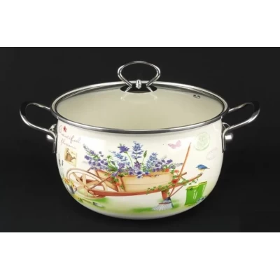 Кастрюля эмалированная A-PLUS белая с рисунком 4.0 л 22