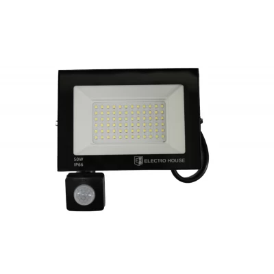 LED прожектор с датчиком движения  50Вт  5000 Лм  6500К   холодный белый  SMD2835