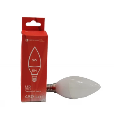 LED  лампа С37 5Вт E14 4100К  450 Лм 165-265 В