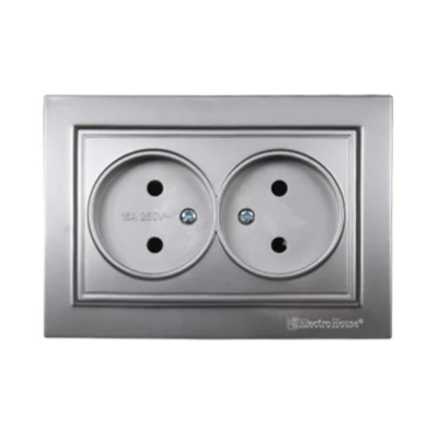 Розетка двойная без заземления Термопластик 16 А Enzo Серебряный камень