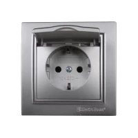 Розетка с крышкой Термопластик IP44 с/з 16 А Enzo Серебряный камень