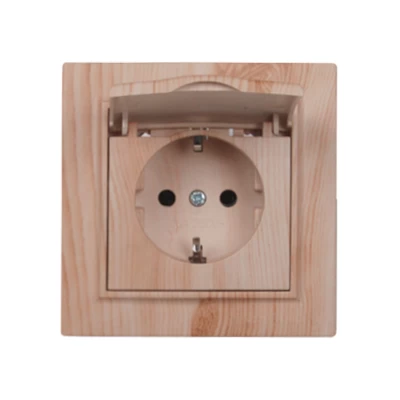 Розетка с крышкой Термопластик IP44 с/з 16 А Enzo Светлое дерево