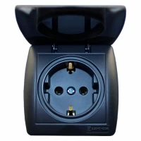 Розетка с заземлением с крышкой 16 А Acura Графит