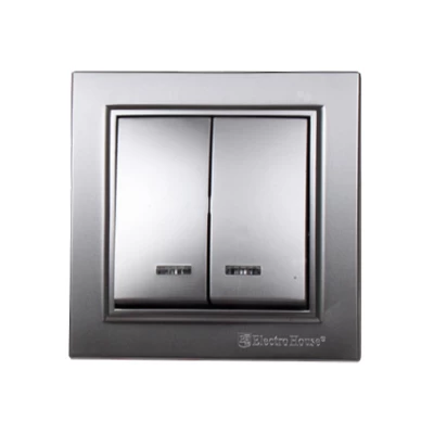 Выключатель с подсветкой двойной Enzo Серебряный камень Выключатель с подсветкой двойной Enzo Серебряный камень