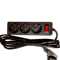 Сетевой фильтр с заземлением 3 гнезда, 2 м, черный