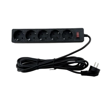 Сетевой фильтр с заземлением 5 гнезд, 5 м, черный