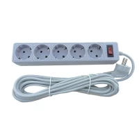 Сетевой фильтр 5 гнезд с заземлением, 5 м Серый